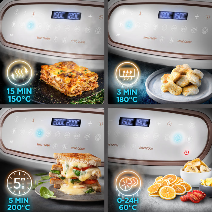 Duronic AF34 WE Freidora de aire sin aceite 2400 W | Air Fryer 2 cestas 5L + 1 cesta 10L con Ventana | Airfryer 10 programas | Pantalla táctil | Cestas antiadherentes | Fácil de limpiar | 50-200º (Copy)