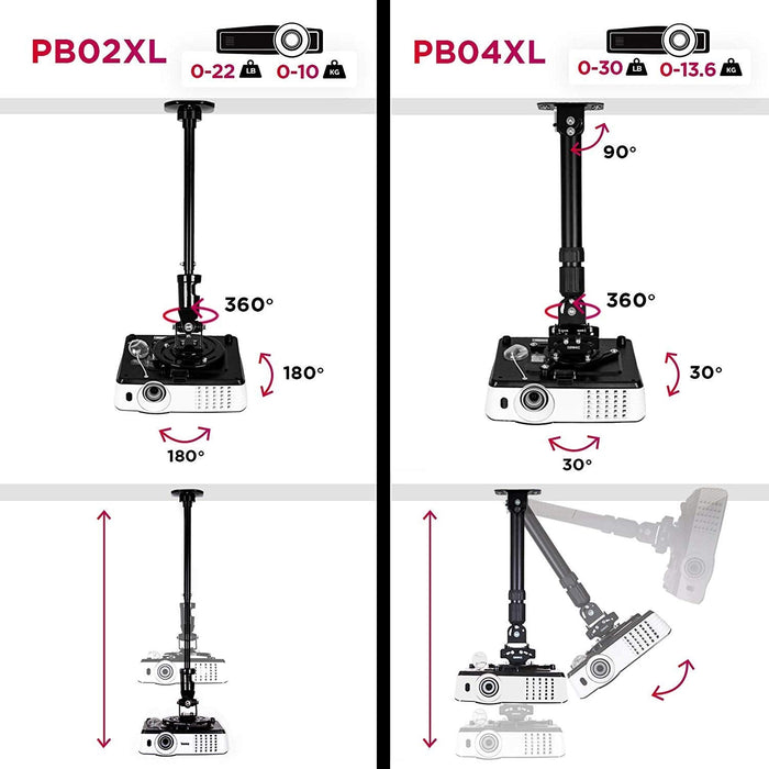 Duronic PB04XL Soporte para Proyector de Techo y Pared | Universal y Articulado | Palo Extensible | Carga Máx 13.6 kg | Color Negro | Ideal para Cine en Casa Videojuegos Presentaciones