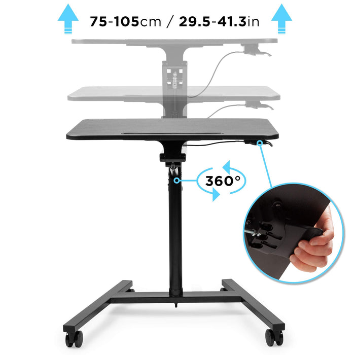 Duronic WPS37 Atril para proyector con ruedas para proyectores y portátil | Hasta 10kg | Altura regulable 75 a 105 cm | Mesa transportable para portátil proyector tablet | Ideal para trabajar en casa