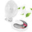Duronic FN15 Ventilador de sobremesa 15W | 2 en 1 Base Fija y Pinza Integrada | Instalación en pared y mesa | Silencioso + compartimento para objetos | 2 velocidades | Mini Portátil Pequeño Giratorio | Mostrando el ventilador de sobremesa en color blanco con su diseño 2 en 1, separado de su base con compartimento integrado para objetos y mostrando un clip de pinza junto a hojas flotantes que simbolizan el flujo de aire