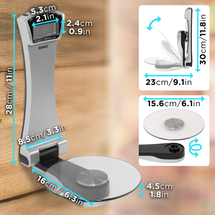 DURONIC KS4000 Báscula de cocina plegable de pared de precision | 16cm diametro | Pantalla LCD y Peso máximo 3kg | Montaje en pared |Función tara | Balanza Pesa Alimentos Joyas Líquidos