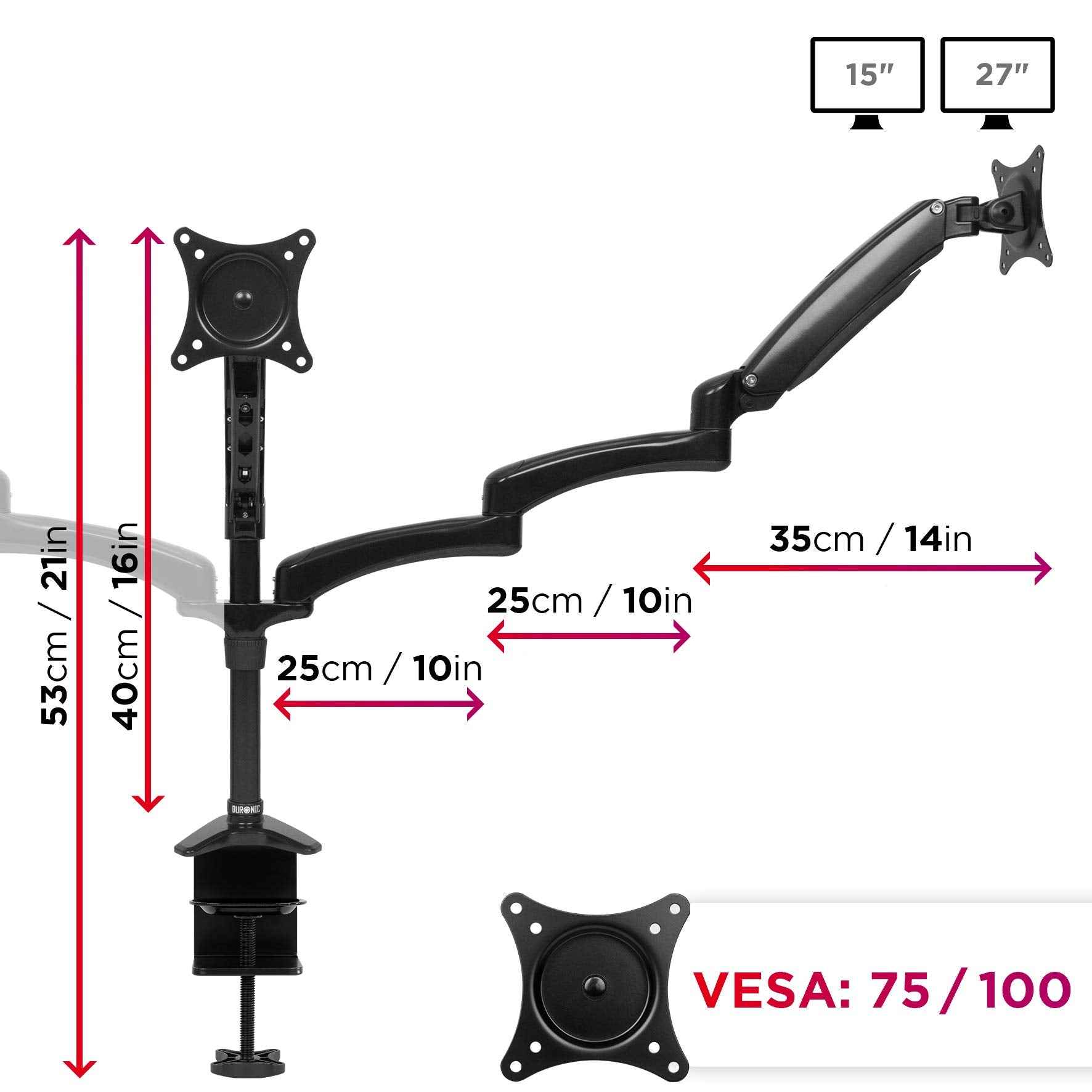 Duronic DM553 BK Brazo para Monitor doble para 3 pantallas 15