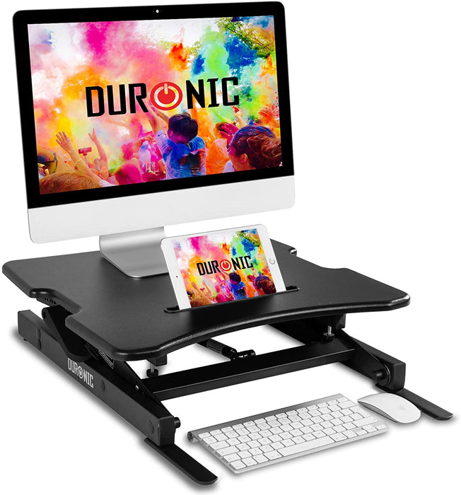 Duronic DM05D18 BK Mesa para ordenador | Escritorio Ajustable de 15 a 42cm| Superficie de 55x53cm | Hasta 15 kg | Bandeja para teclado| Mesa gaming ergonómica para Monitor | Trabaja de pie y sentado