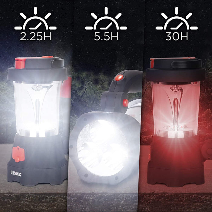 Duronic Hurricane Farol de Camping Eléctrico Linterna LED Recargable por Manivela y USB | 3 Funciones en 1 | hasta 5 Horas de iluminación | Señal de Emergencia Roja Intermitente hasta 30 Horas