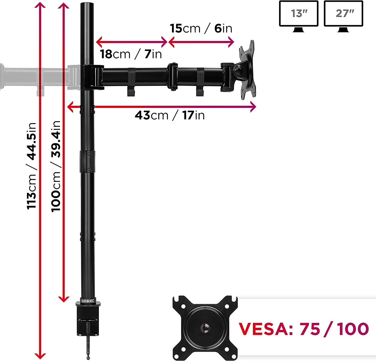 Duronic DMT254 BK Brazo para Monitor para 4 Pantallas de 13