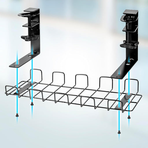 Duronic CMH2 Bandeja organizadora para cables y/o regleta | Complemento para escritorio de casa u oficina | Instalación fácil y sin taladrar| Incluye abrazaderas para cables | Color negro