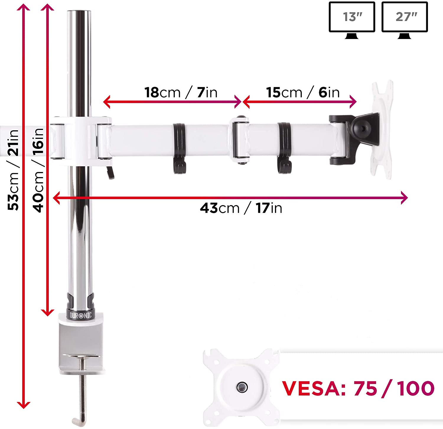 Duronic DM252 WE Brazo para Monitor Soporte con Doble Brazo para 2 Pantallas de 13