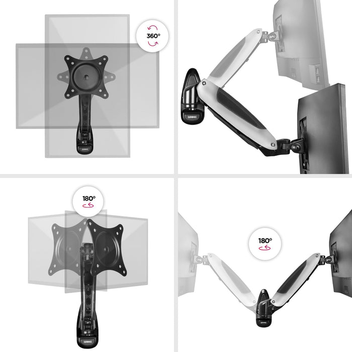 Duronic DM65W1X1 Brazo para Monitor 15 a 27" de Pared | Hasta 8kg | Brazo de 33cm con Sistema de Muelle | Cabezal VESA 75 y 100 Giratorio e Inclinable -90°+85°| Incluye placa para instalacion en pared