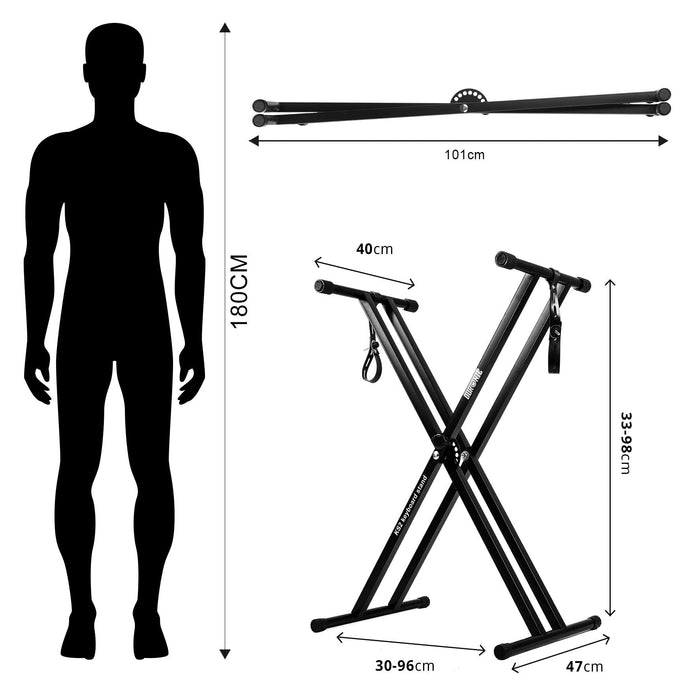 Duronic KS2B Soporte de Teclado Patas Perfil Doble | Ajustable Soporte para Piano Eléctrico con Correas y Tornillos de Fijación | Carga Máx. 30 Kg