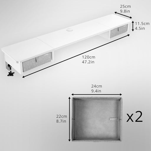 Duronic DD2 WE Cajonera con 2 cajones | Para escritorios de al menos 120cm | Añade cajones a tu mesa | Eleva la pantalla de tu ordenador | Corrige malas posturas | 120x25x11.5cm | Color blanco