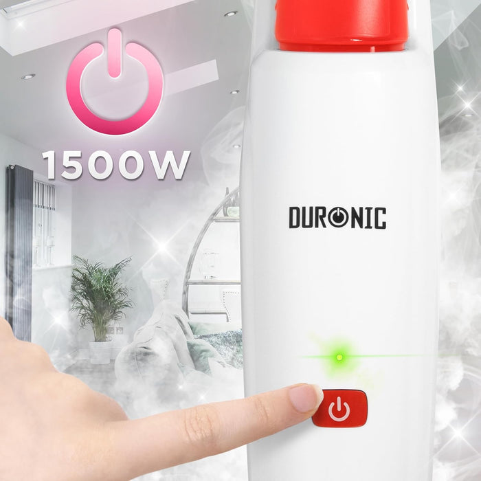 Duronic STM15 WE Mopa de Limpieza a Vapor 1500W, Limpiador a Vapor automático, Limpia sin Químicos, Gran Depósito 500 ml, hasta 100 °C, para Suelos Duros, Baldosas y Alfombras, Color Blanco