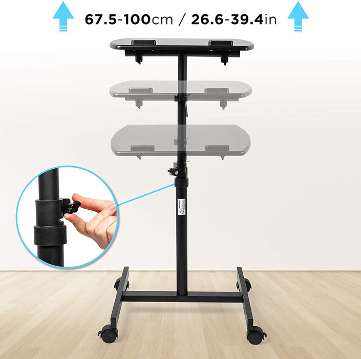 Duronic WPS27 Atril para proyector con ruedas | Hasta 10kg | Altura regulable 67.5 a 100 cm | Sistema de seguridad de bloqueo de ruedas y correa | Mesa inclinable transportable | Proyector y portátil