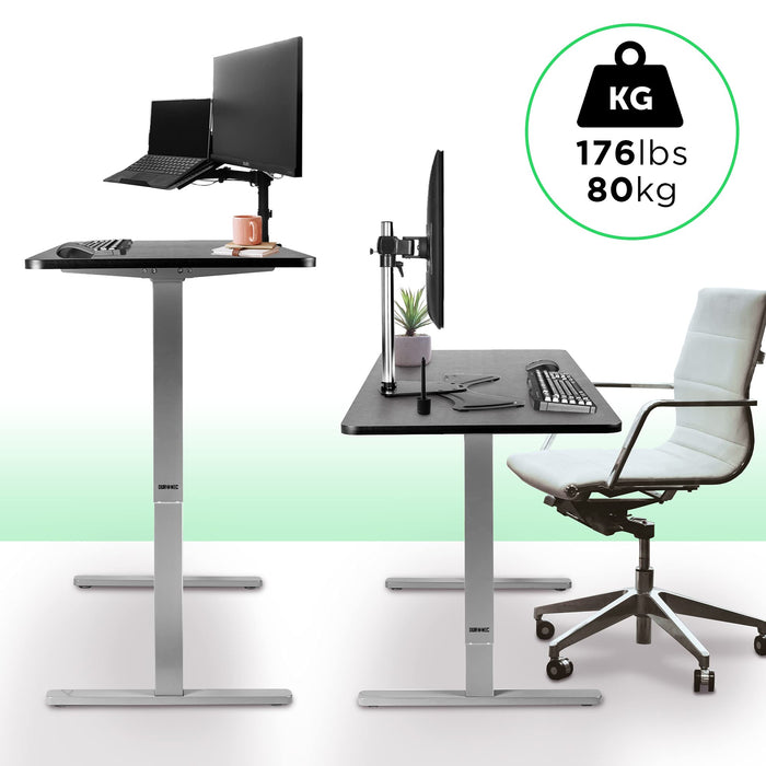 Duronic TM12 GY Escritorio de oficina para Ordenador y Portátil | Altura ajustable 71cm a 116cm | 2 niveles | Función memoria y motor de elevación | Estación de trabajo ergonómica regulable | Gris