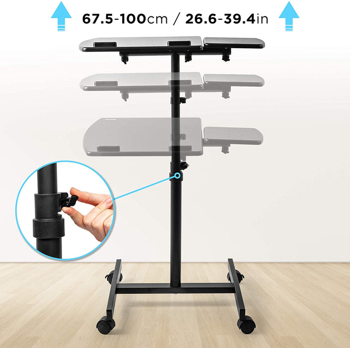 Duronic WPS17 Atril para proyector con ruedas | Máx. 10kg | Altura regulable 67.5 a 100cm | Sistema de seguridad de bloqueo de ruedas | Mesa giratoria e inclinable transportable | Proyector y portátil