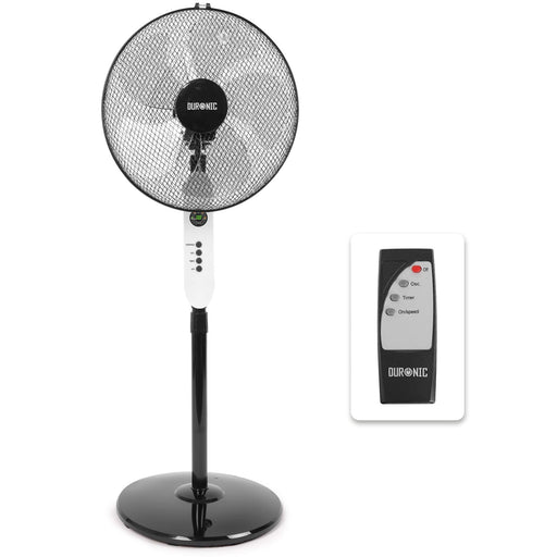 Duronic FN65 Ventilador de Pedestal 60W | 5 Aspas y Cabezal oscilante Giratorio 90° e Inclinable 50° | 3 Velocidades y Altura ajustable 115-132cm | Función de Temporizador y Base reforzada en metal