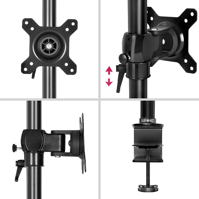 Duronic DM35V2X1 BK Brazo para Monitor doble 2 pantallas de 13 a 27" de 8 kg por Monitor | Cabezal VESA 75 y 100 Giratorio e inclinable ±15° | Altura Ajustable 80 cm | Brazo de 10 cm | Color Negro PC