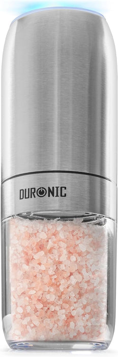 Duronic EMB1 Molinillo Eléctrico Sal y Pimienta Automático - Molino de Especias de 150 ml y Luz LED, Ajuste Preciso de Molienda, Portátil, Funciona con pilas AAA, Fácil y Práctico