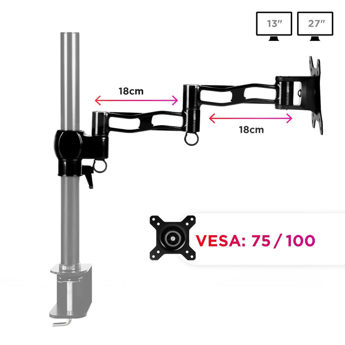 Duronic DML5 Arm Brazo Completo de 36cm para un Monitor de 13 a 27 Equivalente a la Gama DM35 Cabezal VESA 75 y 100 Color Negro