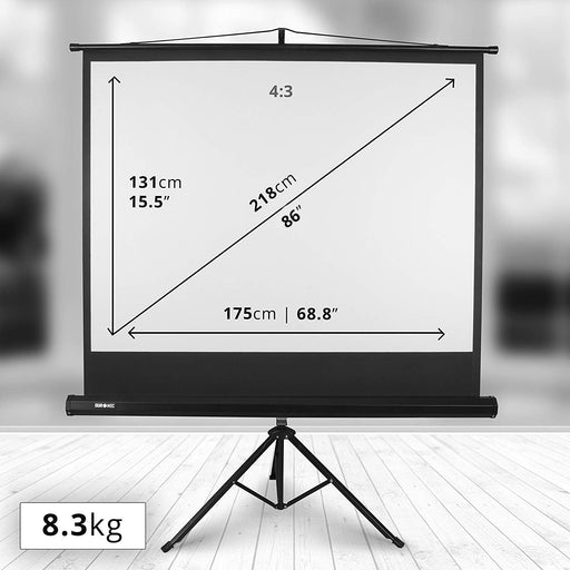 Duronic TPS86 43 Pantalla para proyector de trípode 86" | Formato 4:3 | 4K 8K Ultra HDR 3D Alta Definición Full HD | Portátil y Antiarrugas