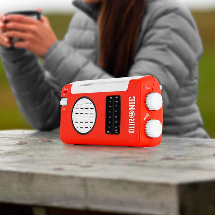 Duronic Hybrid Radio Portable Pequeña FM y AM Estereo con Recarga por Luz Solar, Dinamo y USB - Radios Solares