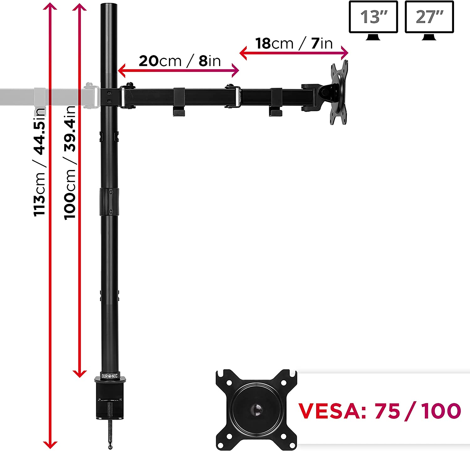 Duronic DMT152 BK Brazo para Monitor | para 2 Pantallas de 13 a 27