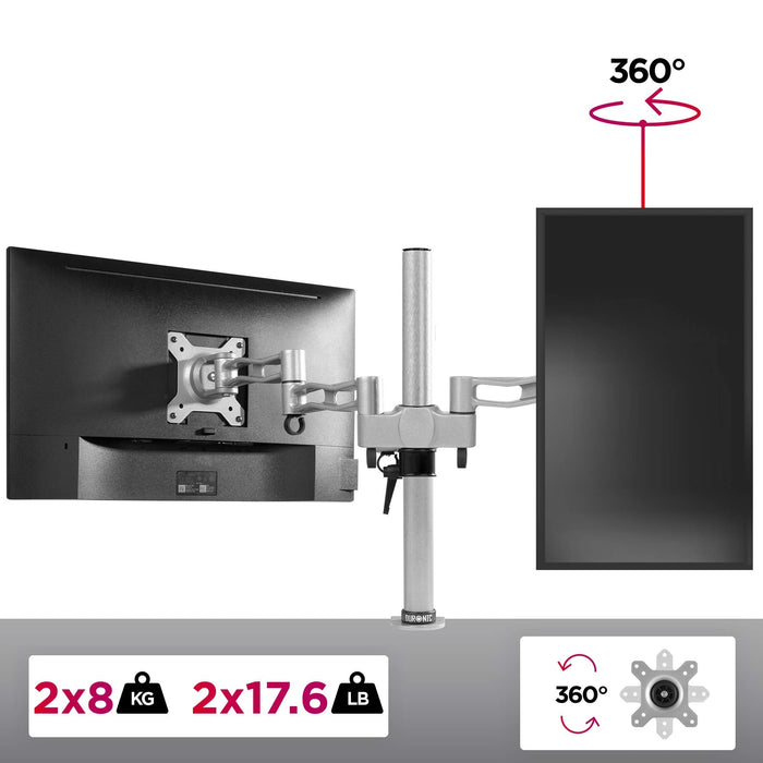 Duronic DM352 SR Brazo para Monitor doble de 13" a 27" y 8 kg por Pantalla | Altura ajustable de 40cm y Cabezal VESA 75 y 100 Giratorio e Inclinable ±15° | 2 Brazos Extensibles y Giratorios hasta 36cm