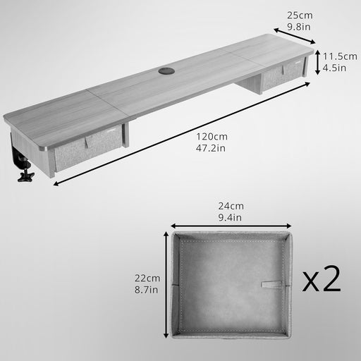 Duronic DD2 GY Cajonera con 2 cajones | Para escritorios de al menos 120cm | Añade cajones a tu mesa | Eleva la pantalla de tu ordenador | Corrige malas posturas | 120x25x11.5cm | Color gris