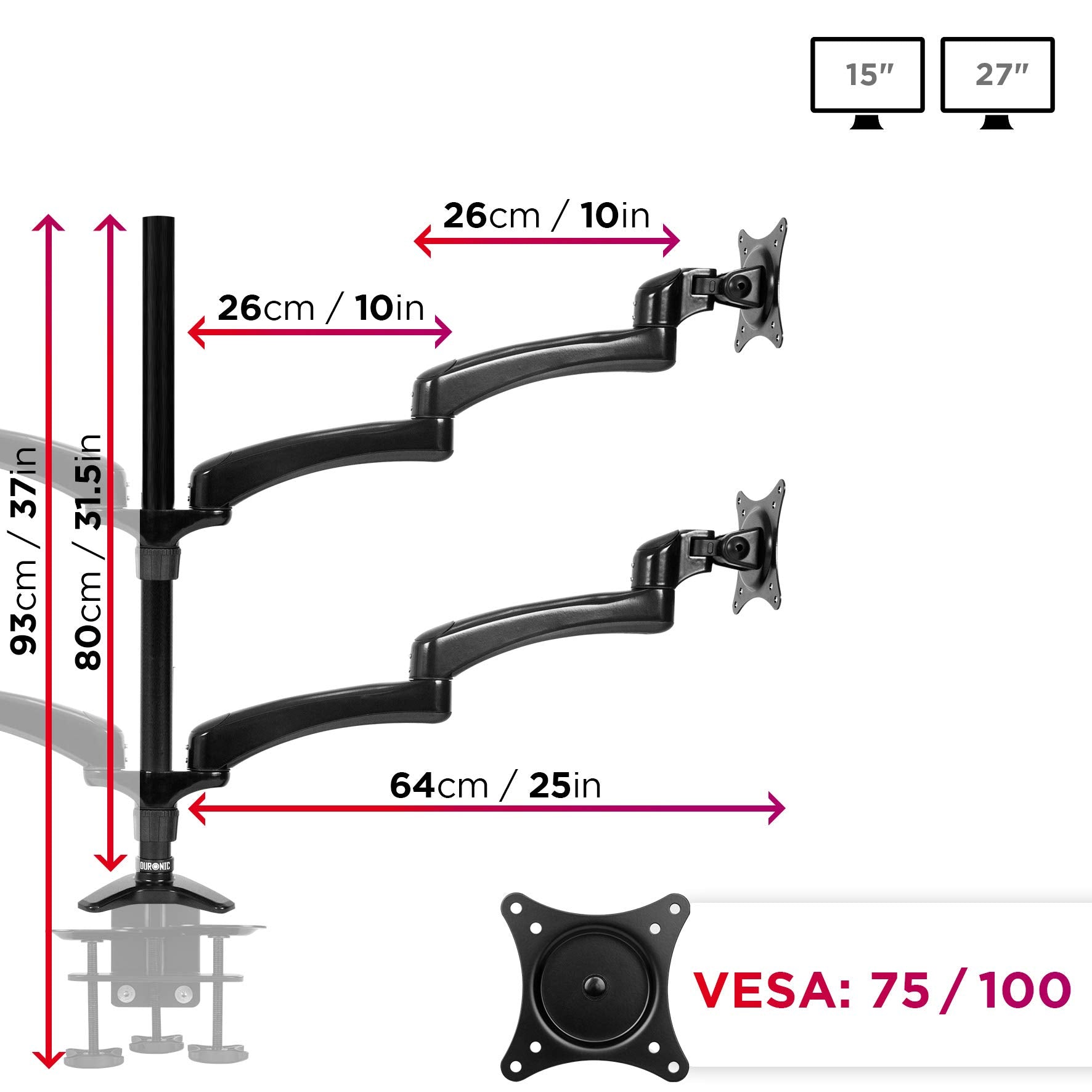 Duronic DM454 BK Brazo para Monitor 4 pantallas de 13