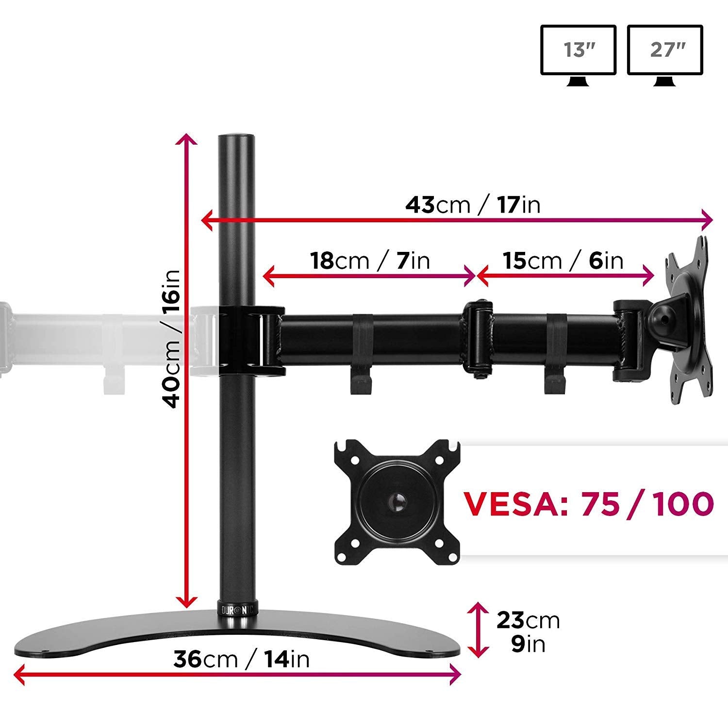 Duronic DM25D2 BK Brazo para Monitor de 13