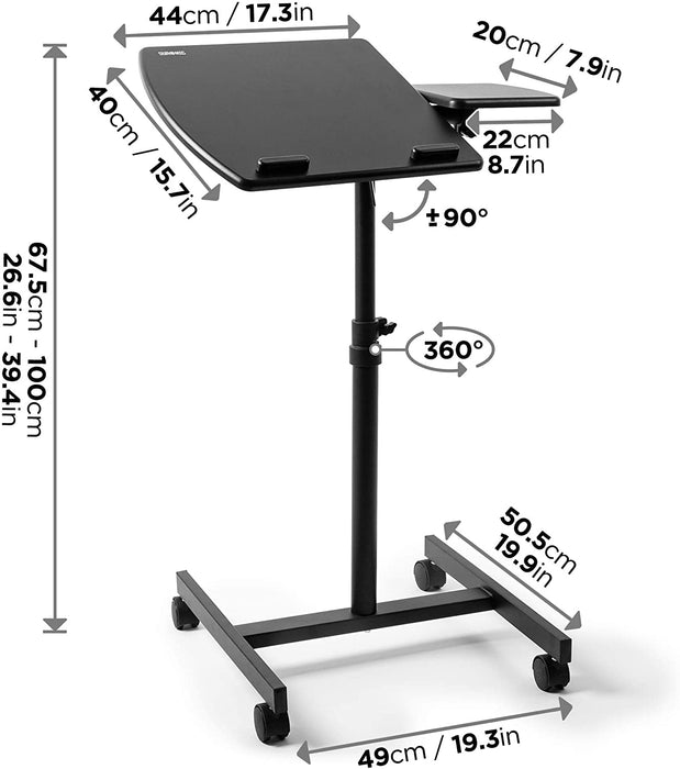 Duronic WPS17 Atril para proyector con ruedas | Máx. 10kg | Altura regulable 67.5 a 100cm | Sistema de seguridad de bloqueo de ruedas | Mesa giratoria e inclinable transportable | Proyector y portátil