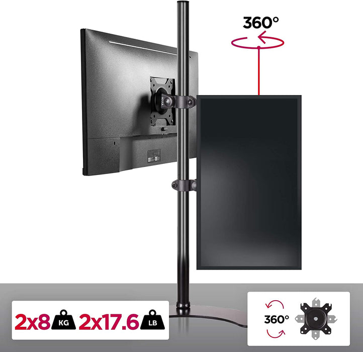 Duronic DM15D2V2 Brazo para Monitor para 2 pantallas de 13 a 32" de 8 kg cada | Cabezal VESA 75 y 100 Giratorio e inclinable -15° +15° | Altura ajustable de 70 cm | Soporte para Monitor PC LED TV