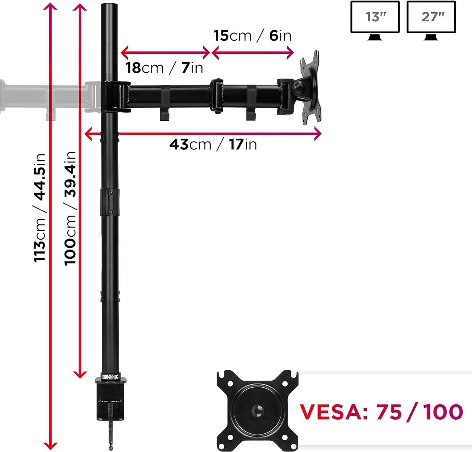 Duronic DMT252 BK Brazo para Monitor de 13