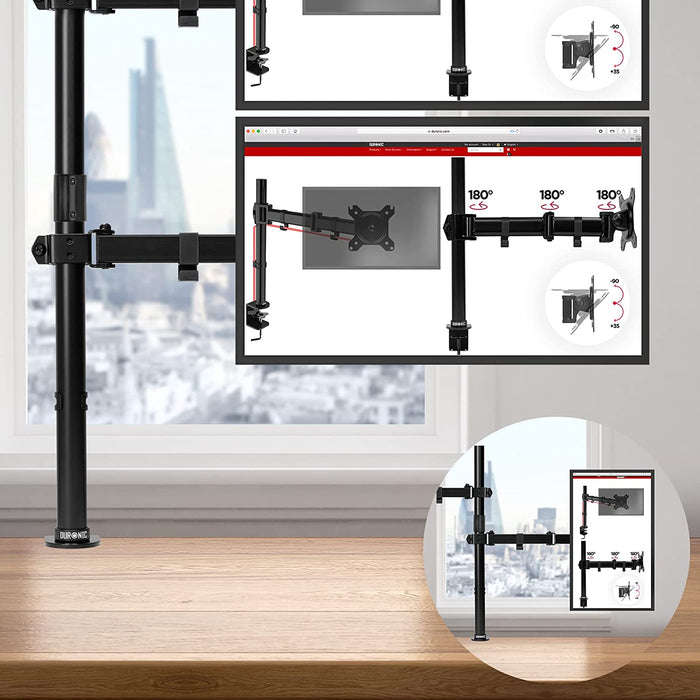 Duronic DMT152VX2 BK Brazo para Monitor | para 2 Pantallas de 13 a 32" y 8 kg de Capacidad | Cabezal VESA 75 y 100 Giratorio e inclinable +90 °- 35 °| 100cm de Altura Ajustable | Brazo Extensible