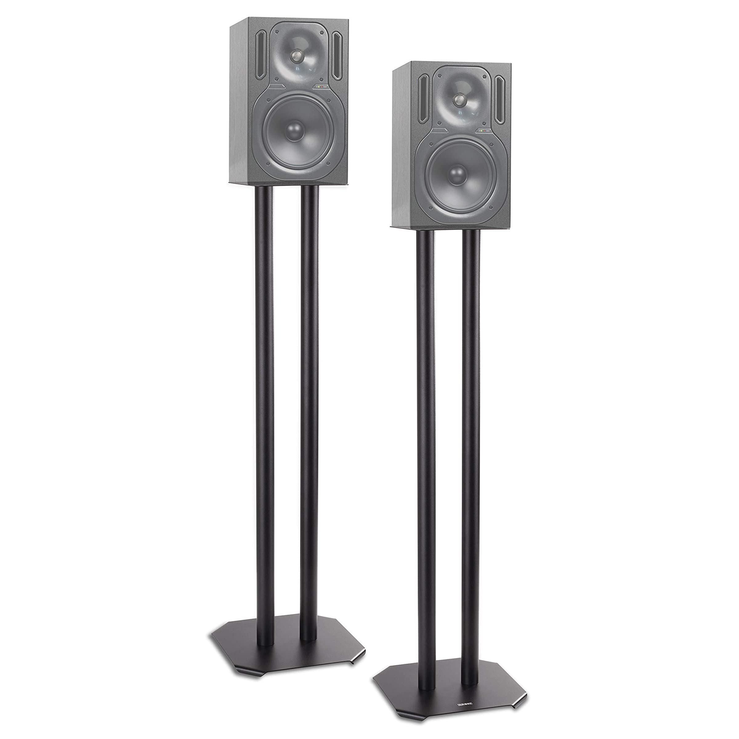 Duronic SPS1022 80 Set de 2 Soportes para Altavoz | 80cm de Altura | Base de 24x24cm y Plataforma de 16x16cm | Capacidad 5kg | Clavos Antivibración para Estabilidad y 8 Almohadillas amortiguadoras