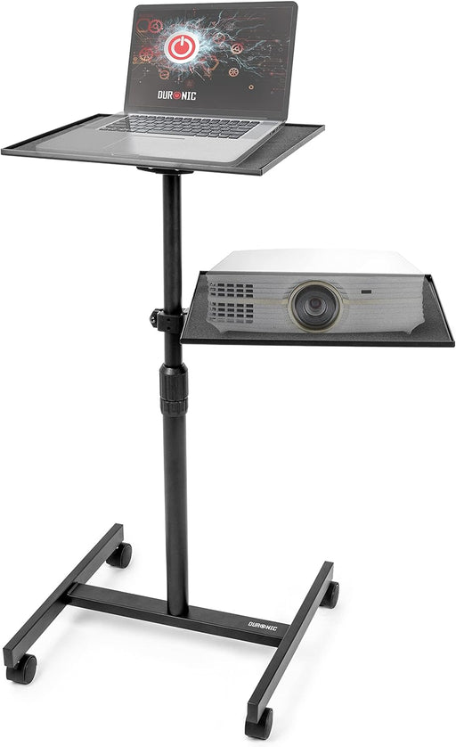 Duronic WPSLS2 Mesa de trabajo móvil | Mesa de bipedestación | Soporte con ruedas para PC o proyector | Altura ajustable de 67,5 a 100 cm | 2 plataformas de 42,4 x 37,4 cm | Capacidad 10 kg