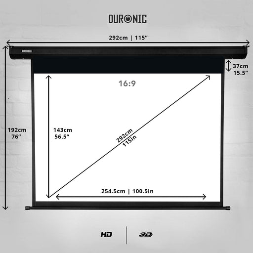 Duronic EPS115 169 Pantalla para Proyector 119" | Motorizada y Formato 16:9 | Enrollable con Fijación de Pared y Techo | Barra de peso Antiarrugas | Full HD y 3D Alta Definición