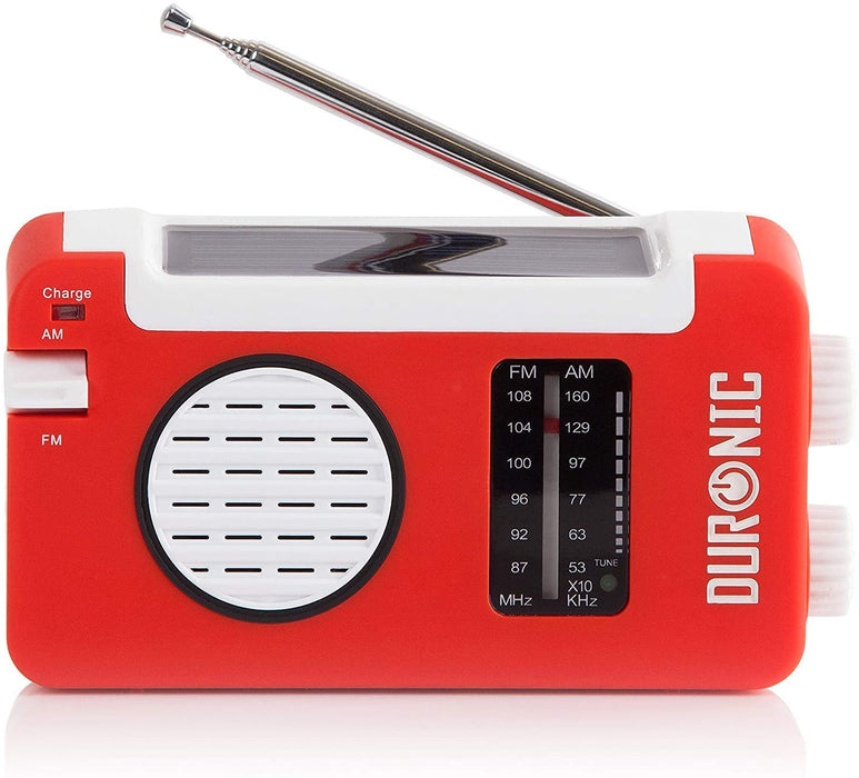 Duronic Hybrid Radio Portable Pequeña FM y AM Estereo con Recarga por Luz Solar, Dinamo y USB - Radios Solares