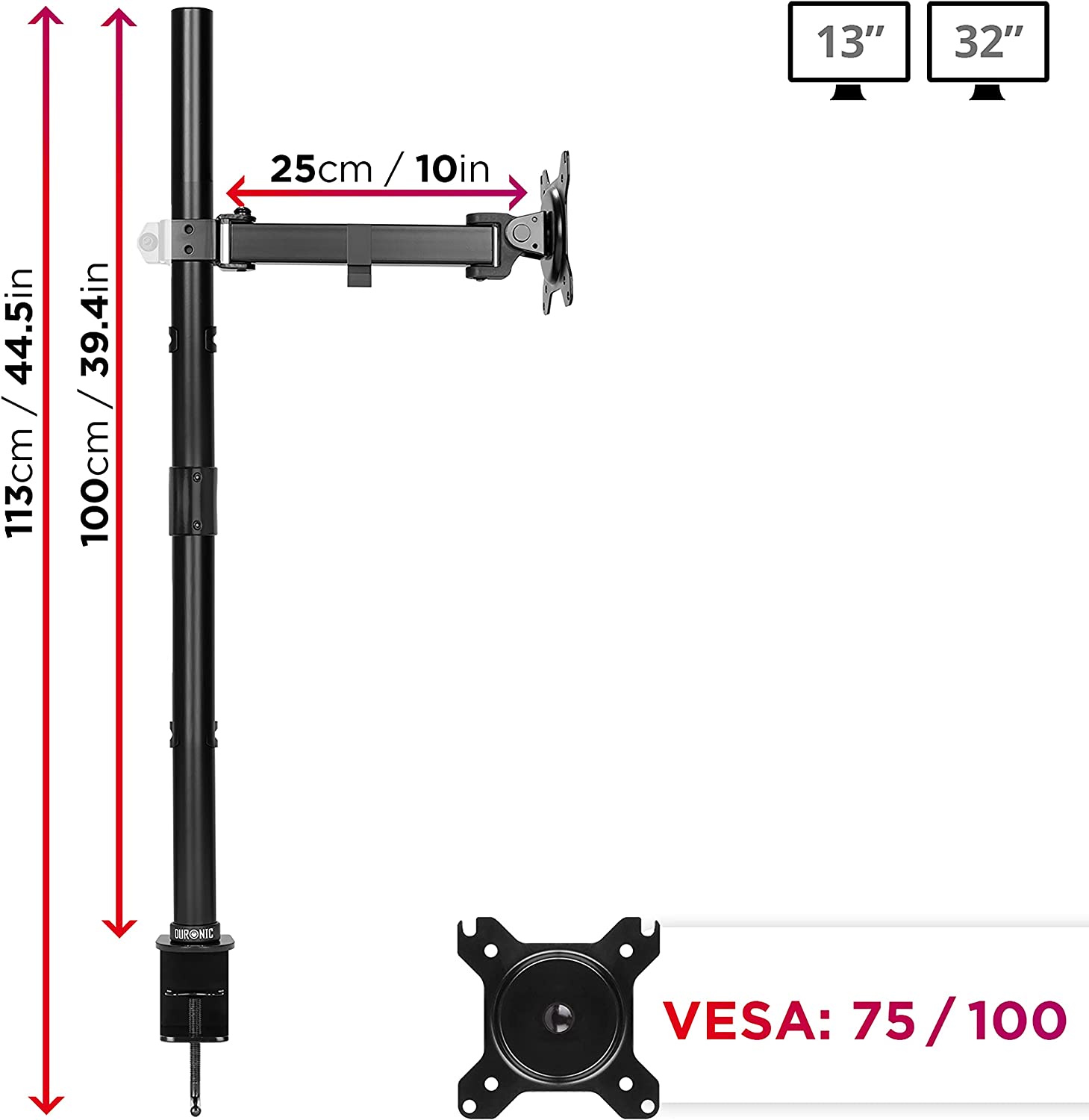 Duronic DMT151X2 BK Brazo para Monitor | para Pantalla de 13 a 32