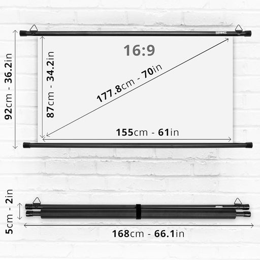 Duronic BPS70 Pantalla de Proyector 70" HD 16:9, 178 cm, Ligera y Montable, Ideal para Cine en Casa y Oficina | Compatible con 4K UHD, Full HD 1080P 3D | Dimensiones 155 x 87 cm