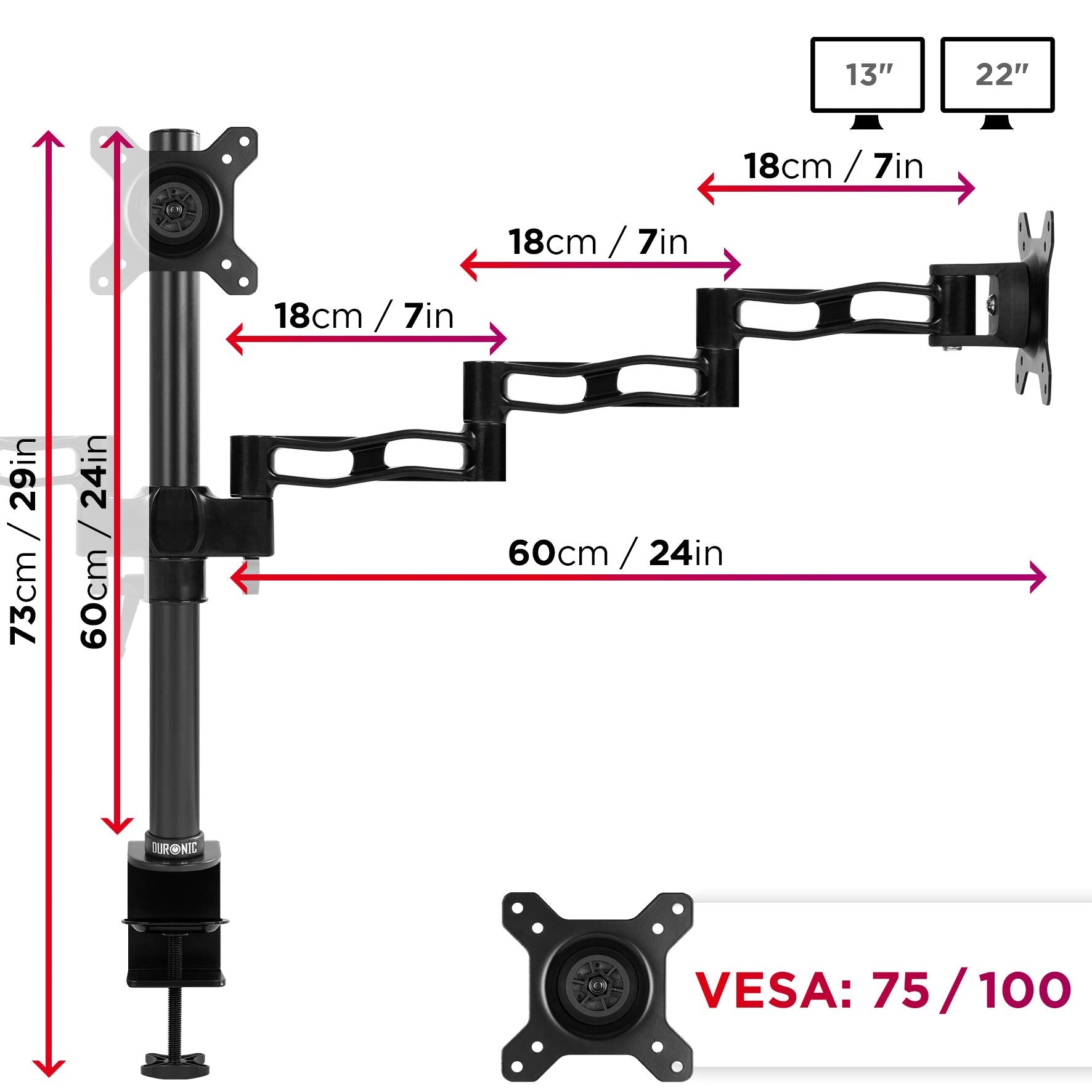 Duronic DM353 BK Brazo para Monitor triple de 13