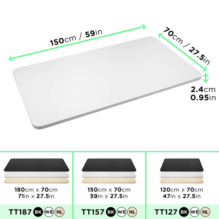 Duronic TT157 WE Tablero para escritorio | Superficie de tabla de 150 cm x 70 cm | Compatible solo con la gama de escritorios Duronic TM para crear estaciones de trabajo ergonómicas | Blanco