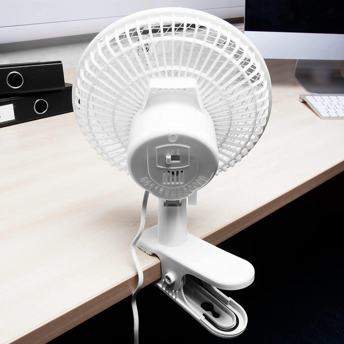 Duronic FN15 Ventilador de sobremesa 15W | 2 en 1 Base Fija y Pinza Integrada | Instalación en pared y mesa | Silencioso + compartimento para objetos | 2 velocidades | Mini Portátil Pequeño Giratorio