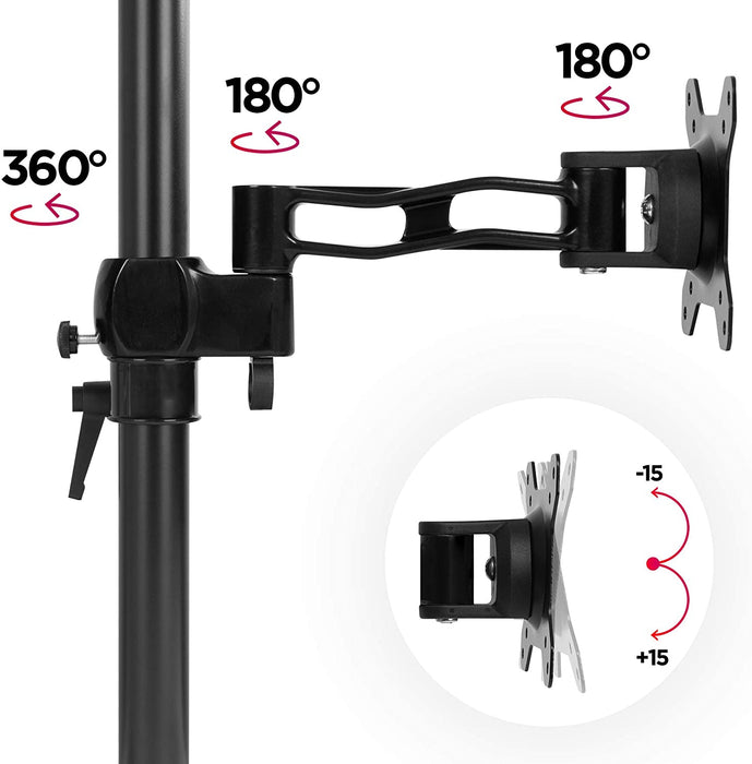 Duronic DM35V2X2 BK Brazo para Monitor para 2 Pantallas de 13 a 27" y 8 kg cada monitor | Altura ajustable 80cm y Brazos extensibles de 18cm cada | Cabezal VESA 75 y 100 Giratorio e Inclinable ±15°