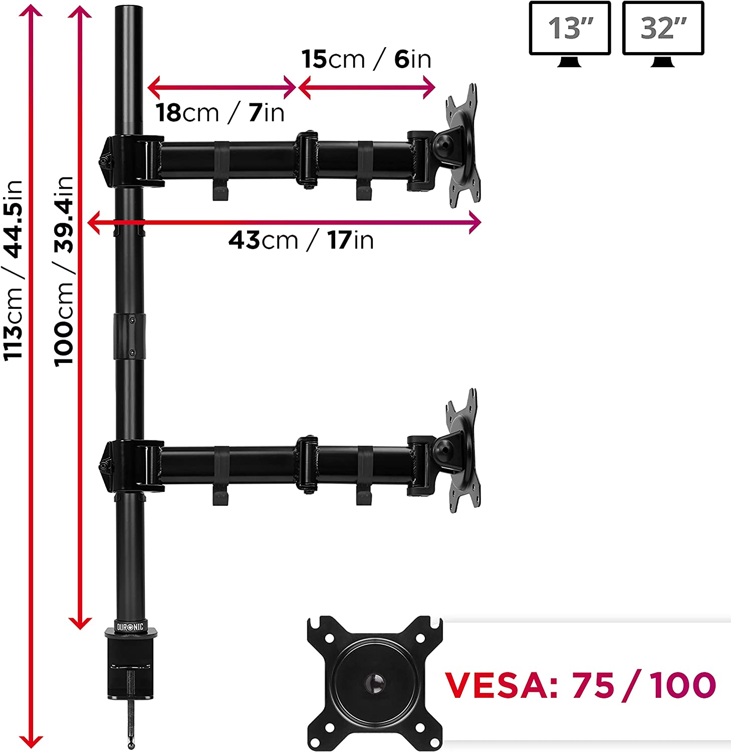 Duronic DMT252VX2 BK Brazo para Monitor de 13