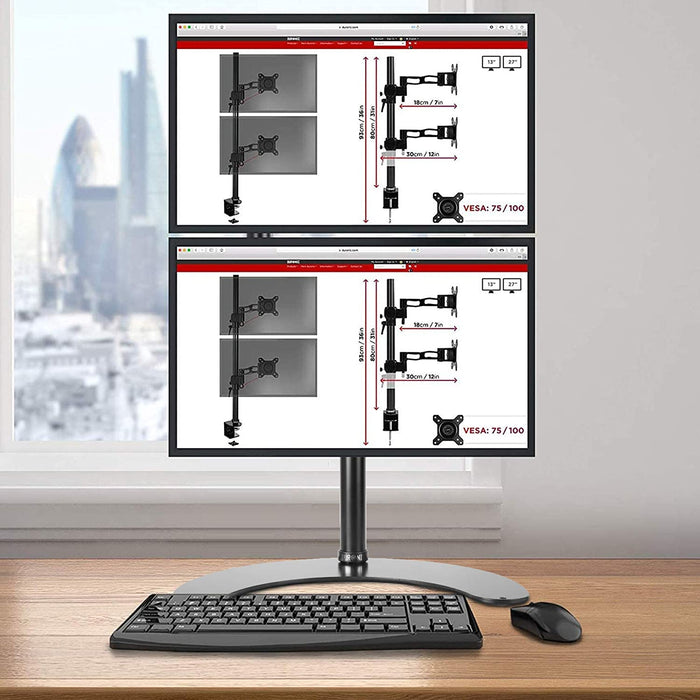 Duronic DM15D2V2 Brazo para Monitor para 2 pantallas de 13 a 32" de 8 kg cada | Cabezal VESA 75 y 100 Giratorio e inclinable -15° +15° | Altura ajustable de 70 cm | Soporte para Monitor PC LED TV