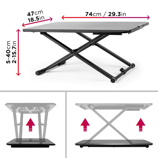 Duronic DM05D24 BK Mesa para ordenador | Escritorio Ajustable de 15 a 49cm | Superficie de 74x47cm | Hasta 10 kg | Bandeja para teclado | Mesa gaming ergonómica para Monitor | Trabaja de pie y sentado