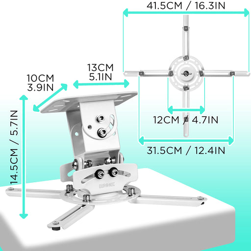 Duronic PB05XB Soporte para Proyector de Techo y Pared | Universal y Articulado | Carga Máx 13.6 kg | Versátil y Adaptable | Accesorios incluidos | Color Blanco