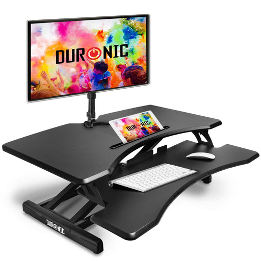 Duronic DM05D17 BK Mesa para ordenador | Escritorio Ajustable de 12 a 49 cm| Superficie de 82.3 x 45.3cm | Hasta 15 kg | Bandeja para teclado| Mesa gaming ergonómica para Monitor| Trabaja de pie