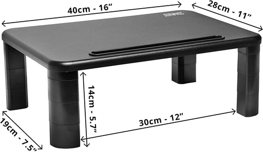 Duronic DM055 Elevador para Pantalla |Patas Antideslizantes y Superficie de 40x28cm | Hasta 10kg | Ranura para tablet y móvil| Soporte ergonómico para Oficina Escritorio Ordenador Portátil TV | Negro