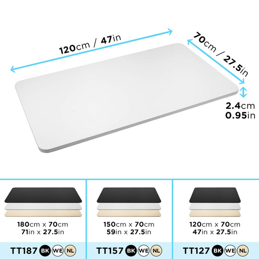 Duronic TT127 WE Tablero para escritorio | Superficie de tabla de 120 cm x 70 cm | Compatible solo con la gama de escritorios Duronic TM para crear estaciones de trabajo ergonómicas | Blanco